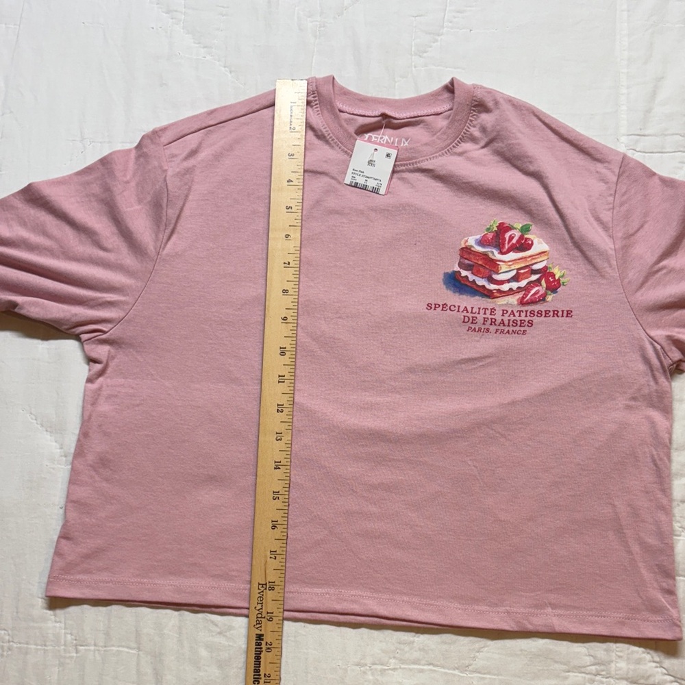 NWT Modern Lux Shirt Womens XXS Pink French Pastry Oversized Cropped Graphic Tee - Picture 6 of 10